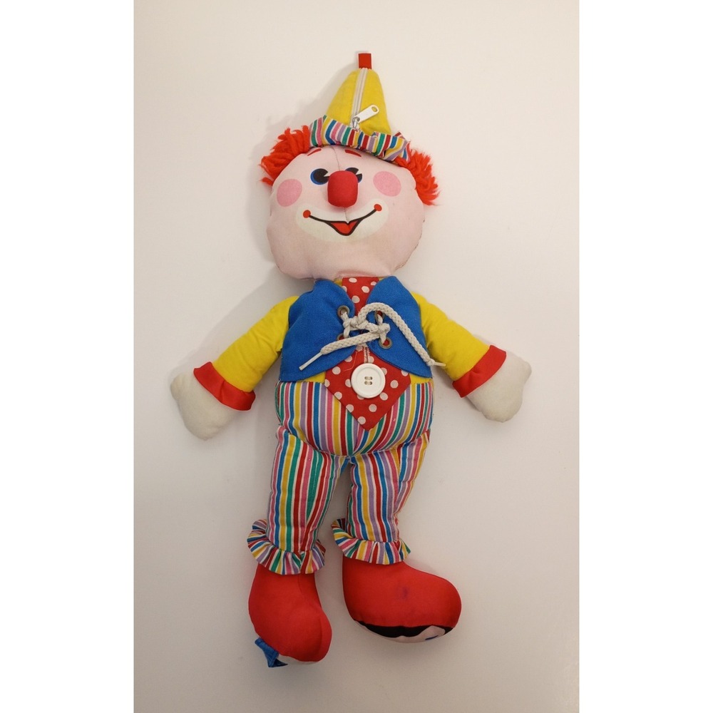 Fisher Price Vintage Clown Plush 1984 Learn To Dress Button Snap Tie Zip Toy